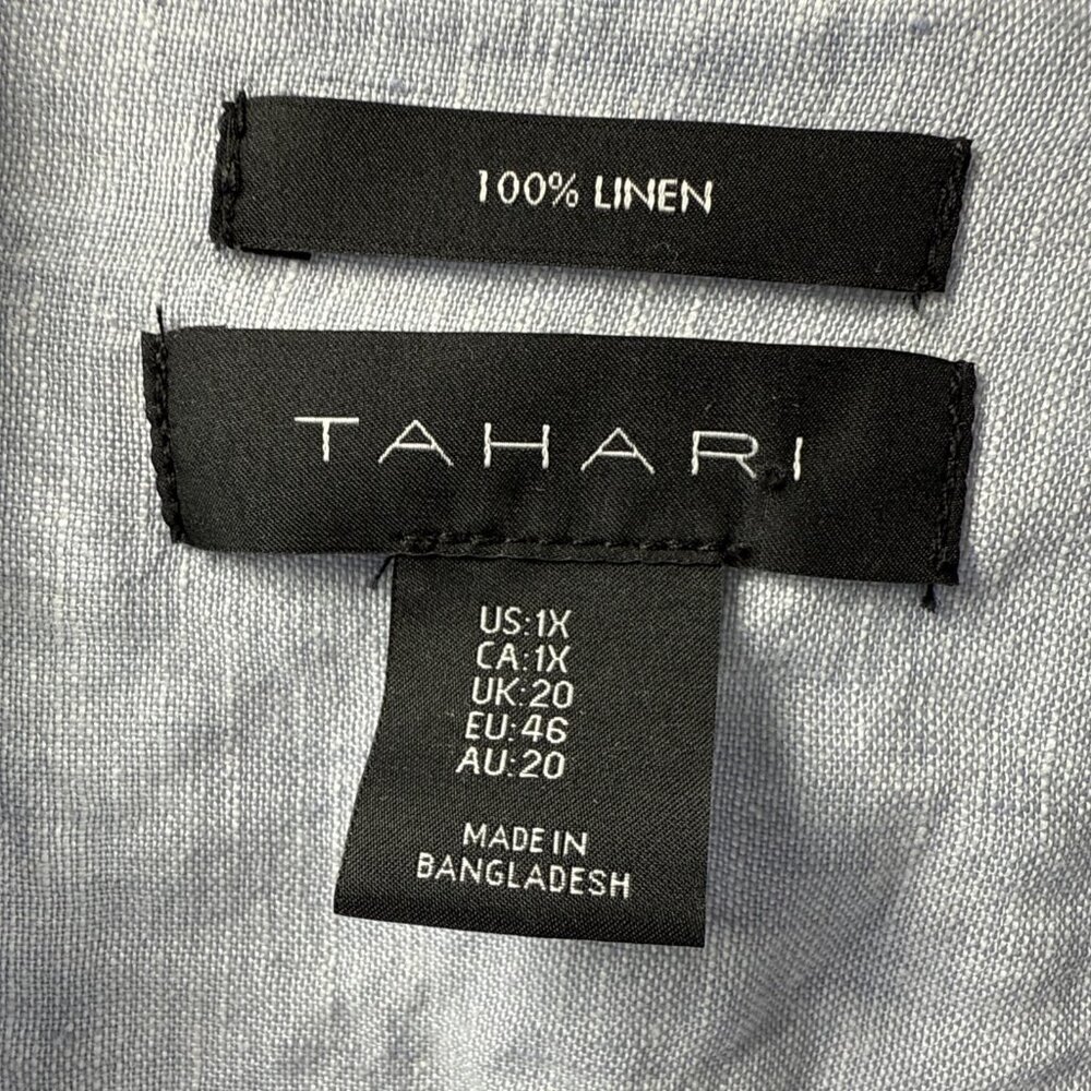 Tahari Womens Tunic Top 1X Blue Linen Popover Lagenlook Minimalist Coastal Beach - Picture 3 of 11